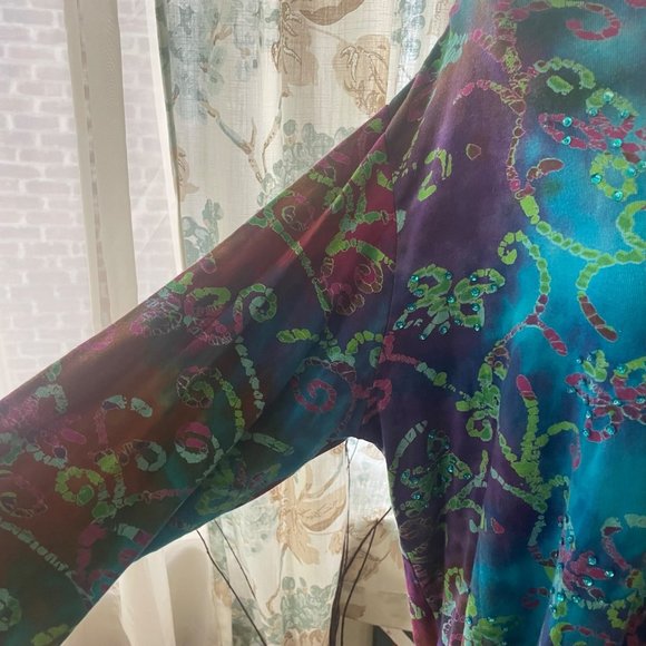 Take two batik and tye dye top, size 2X long sleeve cotton with beads & sequins. - Picture 6 of 7